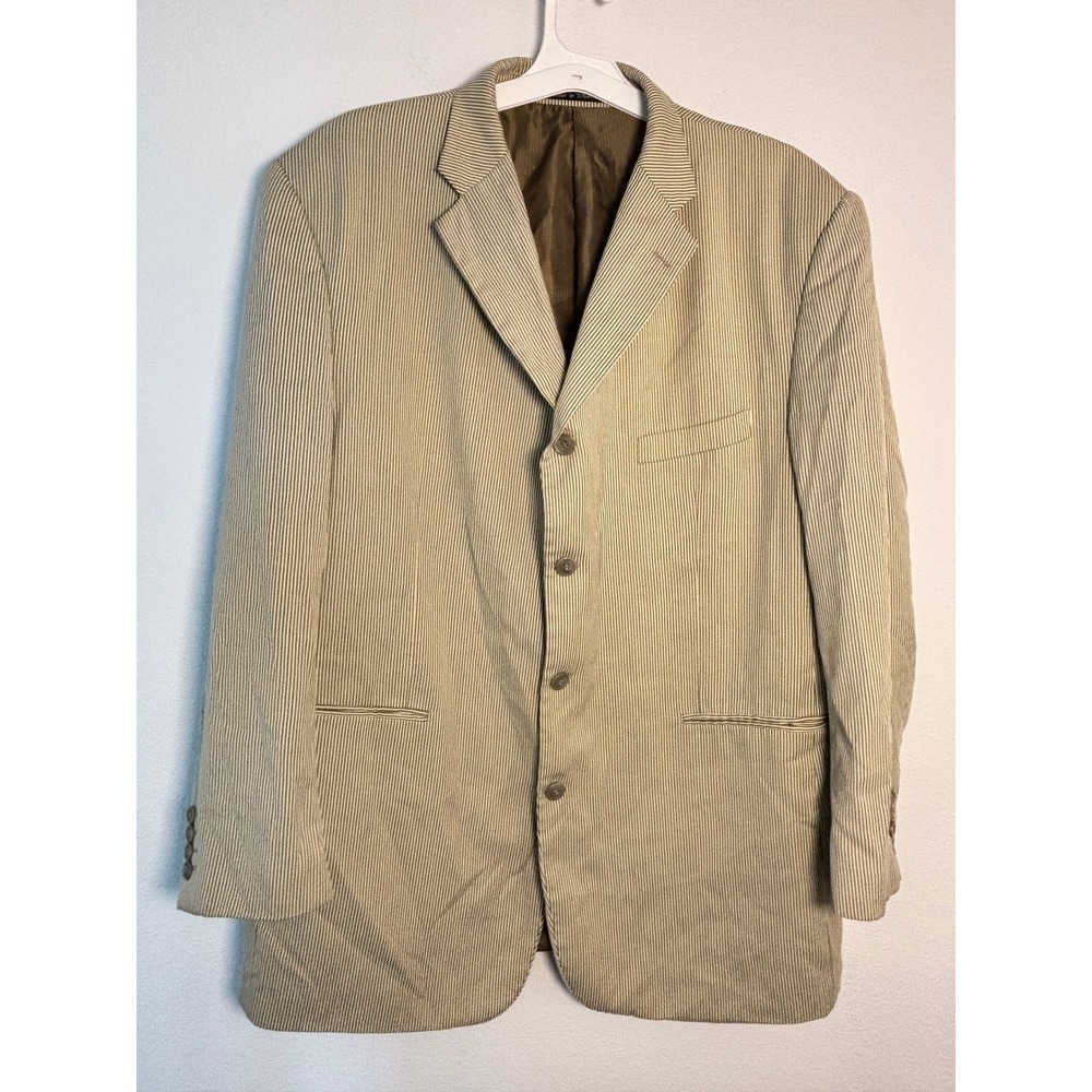 Lineage Milan York Mens Tan Pinstripe 4 Button Blazer Sport Coat Jacket XL